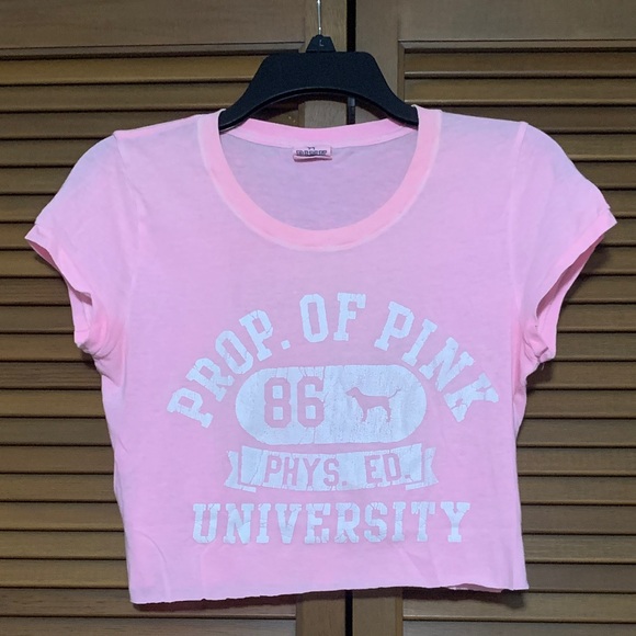 Victoria’s Secret Raw Hem Crop Top Property of Pink University Phys Ed M - Picture 1 of 4